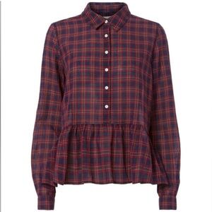 Birds of Paradis x Trovata - Red Plaid Peplum Shirt